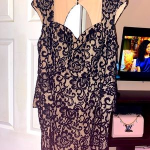 Gorgeous Black Lace with Nude Dress